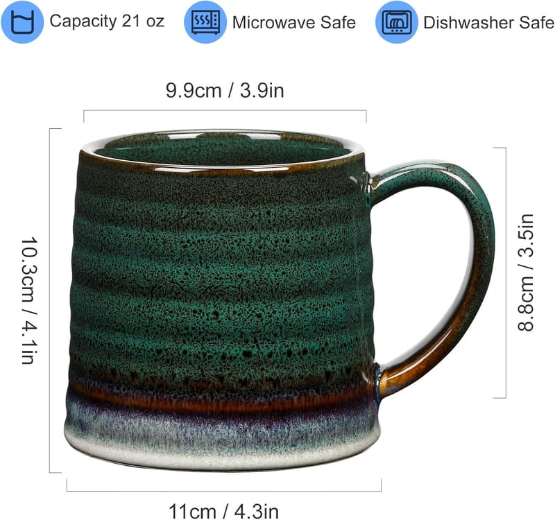 Large Handmade Ceramic Coffee Mug - 18 Oz, Microwave & Dishwasher Safe