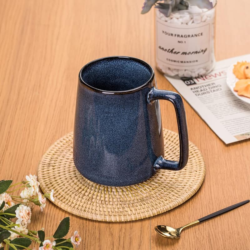 Oversized 24 Oz Ceramic Coffee Mug with Big Handle, Blue