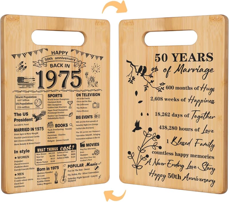 50th Anniversary Double-Sided Cutting Board Gift for Couples