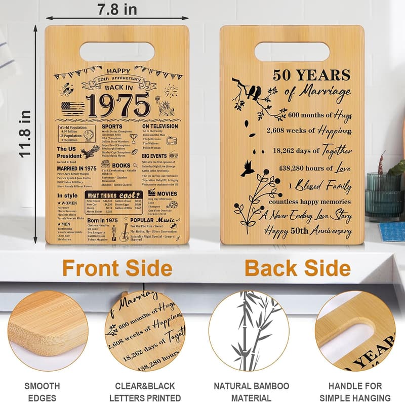 50th Anniversary Double-Sided Cutting Board Gift for Couples