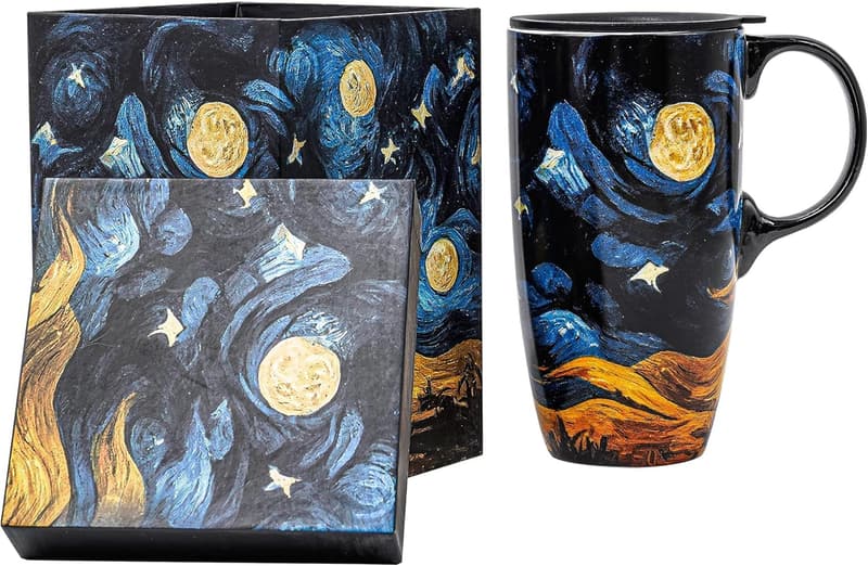 Starry Night 17oz Porcelain Coffee Mug with Lid in Gift Box