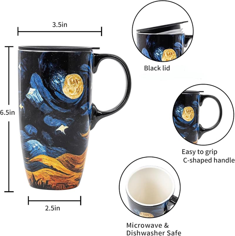 Starry Night 17oz Porcelain Coffee Mug with Lid in Gift Box