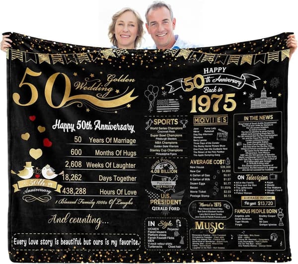 50th Anniversary Throw Blanket, Golden, 50x60 Inches
