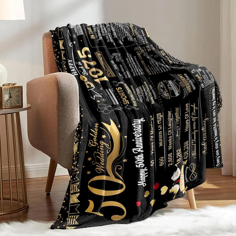 50th Anniversary Throw Blanket, Golden, 50x60 Inches