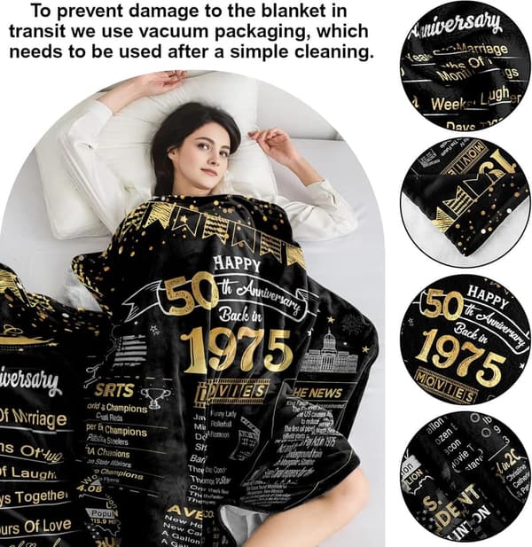 50th Anniversary Throw Blanket, Golden, 50x60 Inches