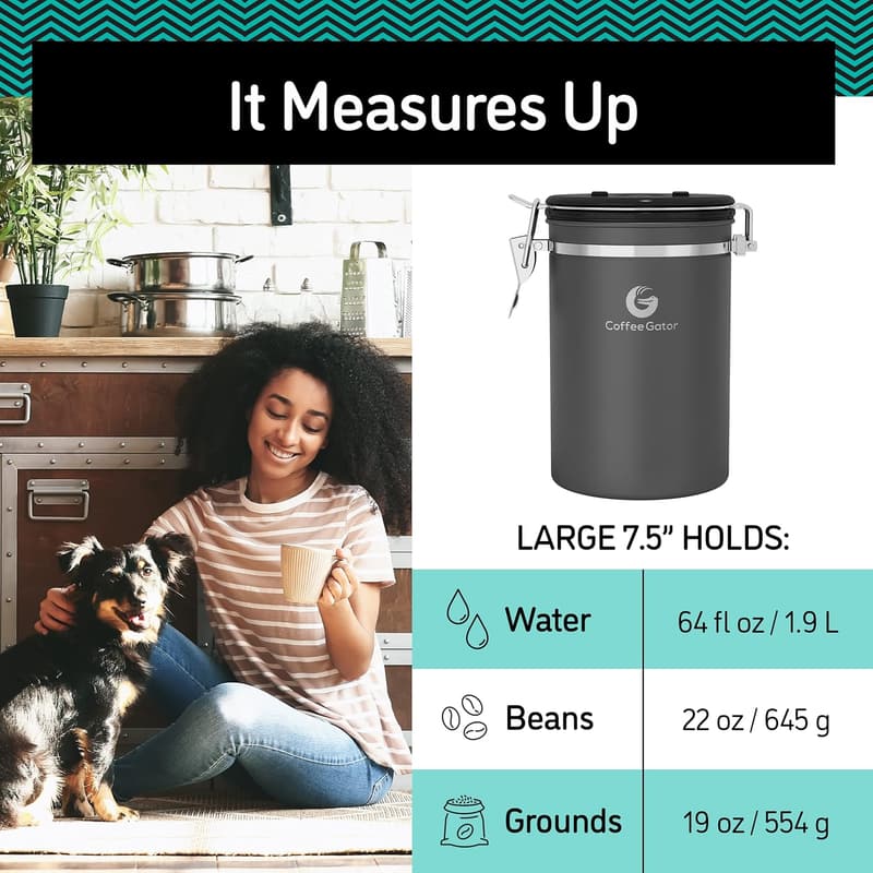Airtight 22oz Stainless Steel Coffee Canister with Scoop