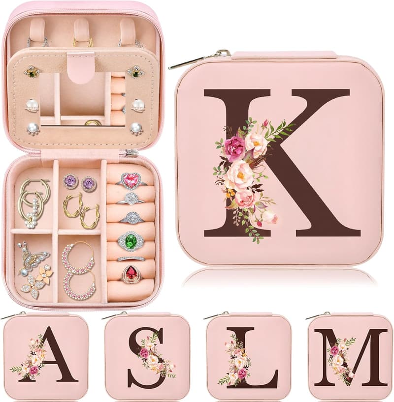 Personalized Travel Jewelry Box for Mom - Initial K