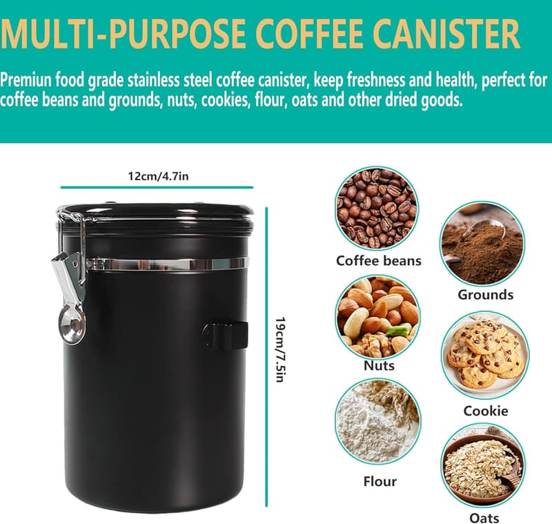 Airtight 22 oz Coffee Canister with Date Tracker & Scoop