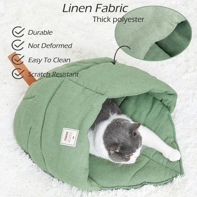 Cozy Linen Cat Sleeping Bag with Non-Slip Bottom (Green)