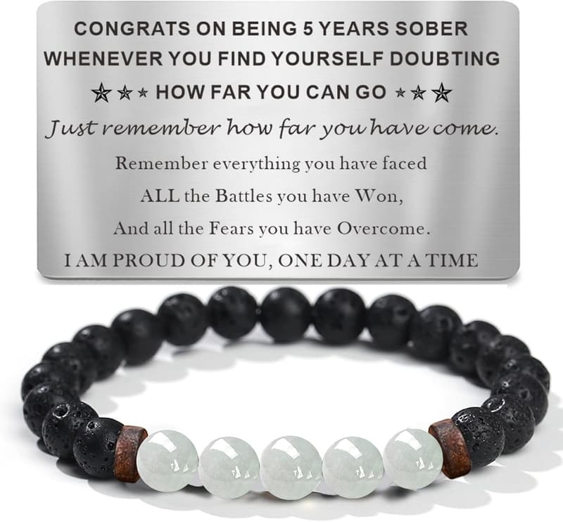 Sober Anniversary Beaded Bracelet Gift for Men and Women