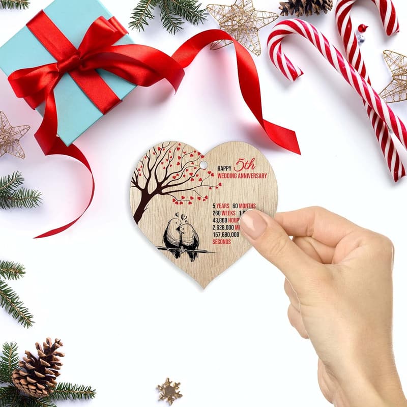 5th Anniversary Wooden Heart Plaque Keepsake for Couples