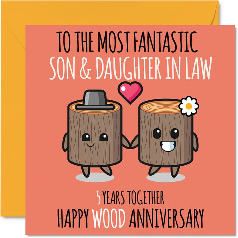 5th Anniversary Wooden Card for Son & Daughter-in-Law