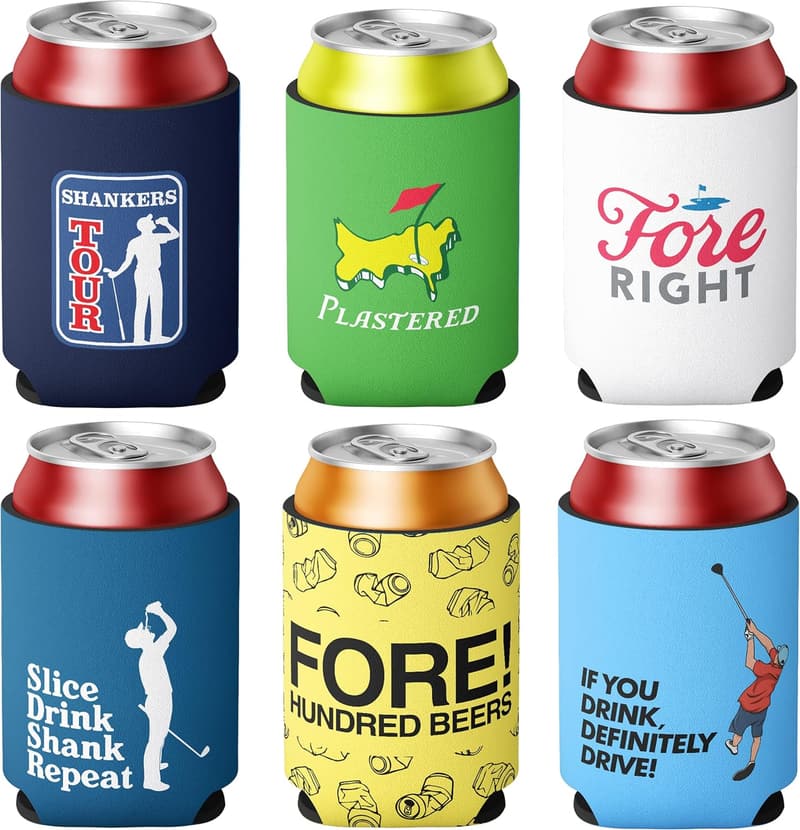 Funny Golf Can Cooler Set - 6 Neoprene Coolers for Golfers