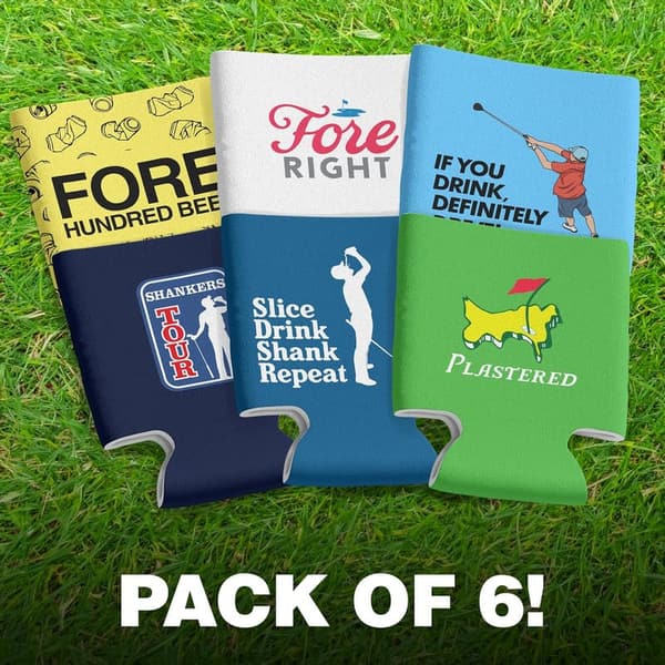 Funny Golf Can Cooler Set - 6 Neoprene Coolers for Golfers