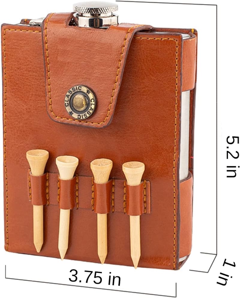 Golf Flask Gift Set - 7oz Flask with Leather Case & Accessories