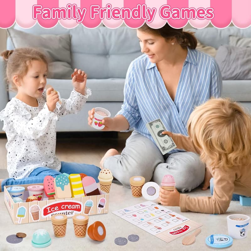 Wooden Ice Cream Set for Toddlers - Pretend Play Food Gift
