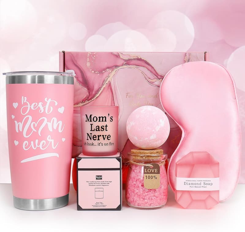 Spa Gift Basket with Tumbler & Candle Set for Mom