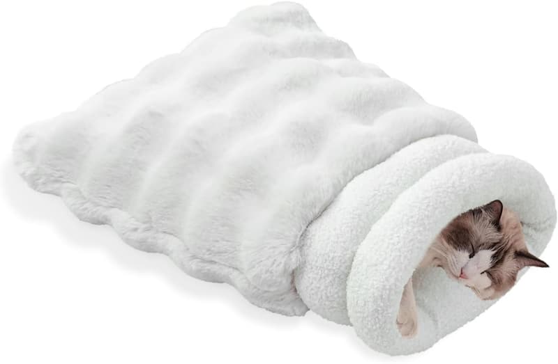 Self-Warming Plush Cat Bed & Snuggle Bag for Small Cats