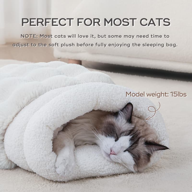 Self-Warming Plush Cat Bed & Snuggle Bag for Small Cats