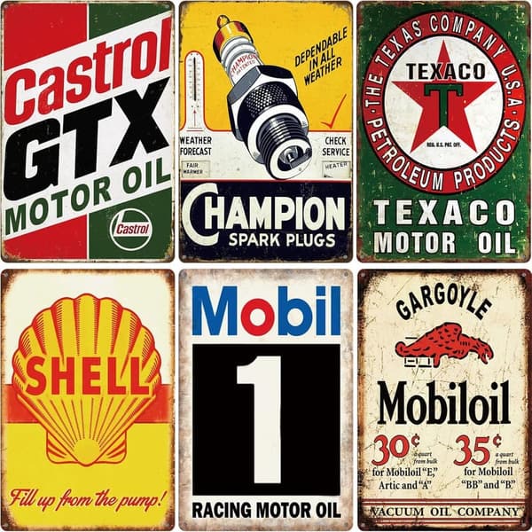 Vintage Garage Signs Decor Set for Man Cave - 6 Pieces
