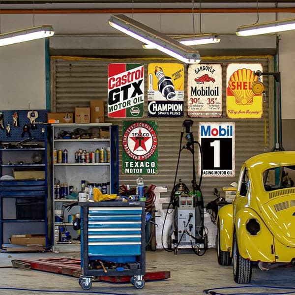Vintage Garage Signs Decor Set for Man Cave - 6 Pieces