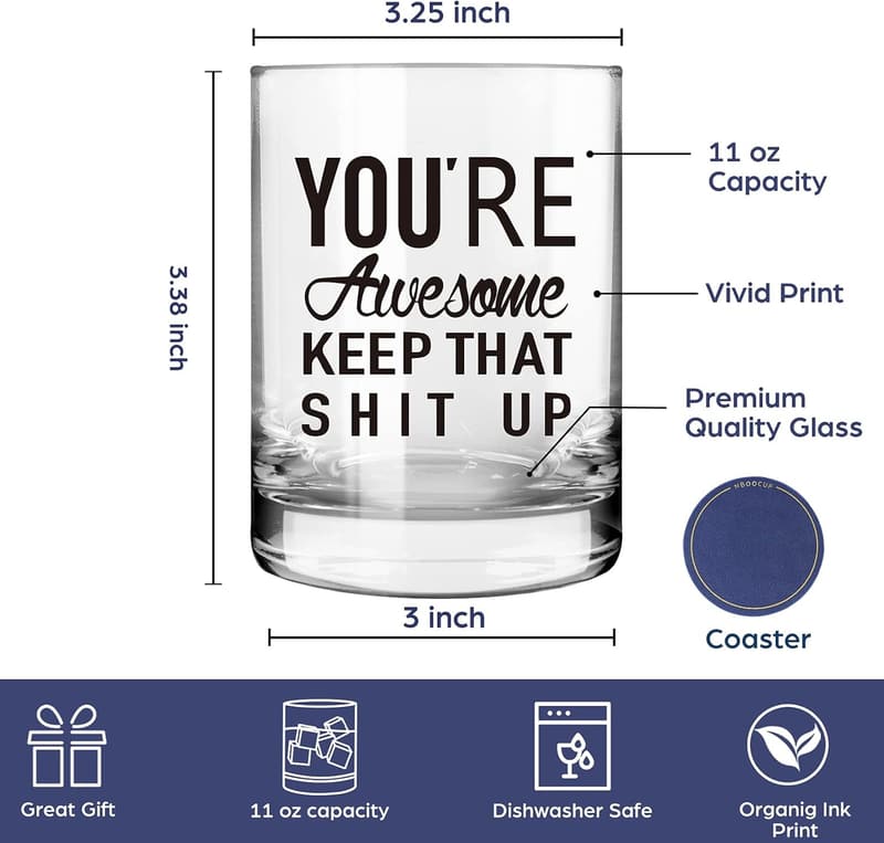 Funny Whiskey Glasses for Men & Women - 11 oz Birthday Gifts