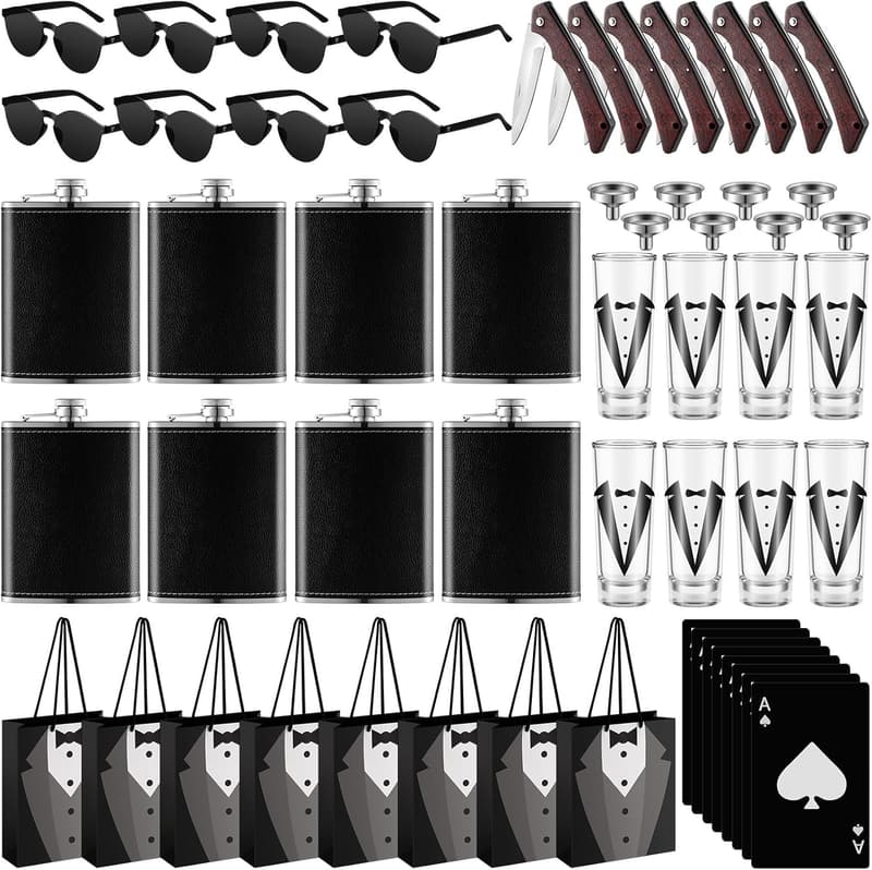 Groomsmen Proposal Gift Set with Engraved Pocket Knives and Accessories