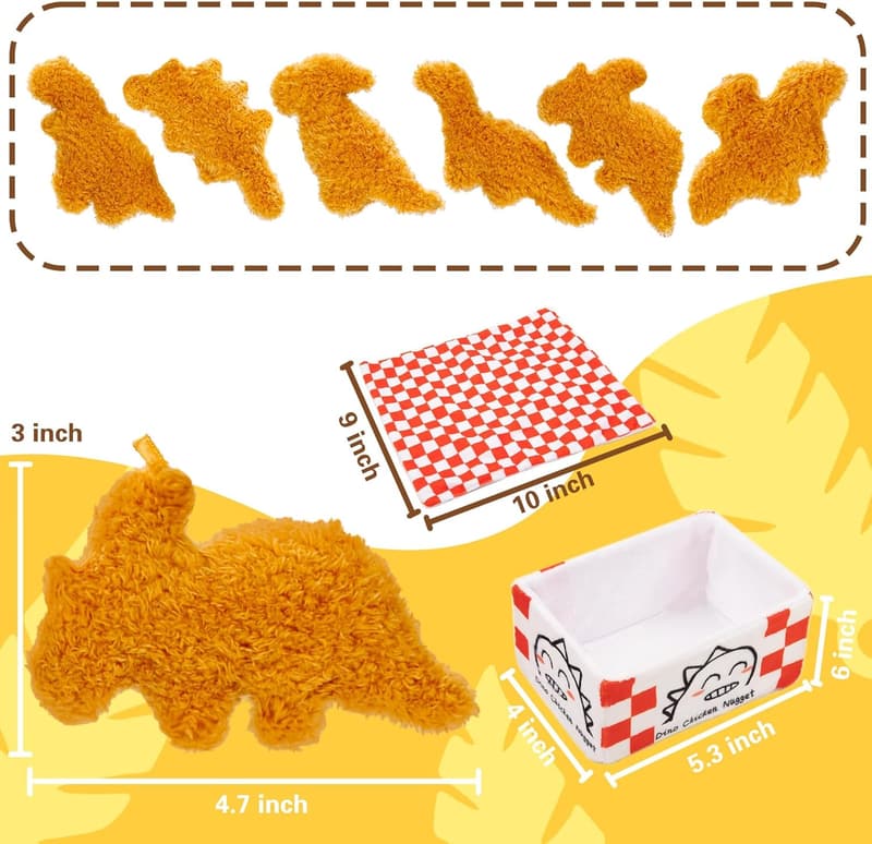 Dinosaur Nugget Plush Set with Organizer – 6 Soft Stuffed Toys
