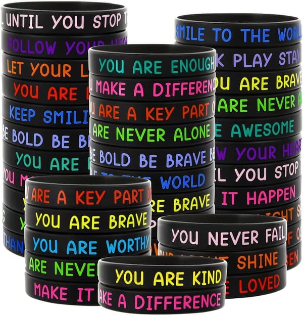 Inspirational Silicone Bracelets - 64pcs Classroom Gifts