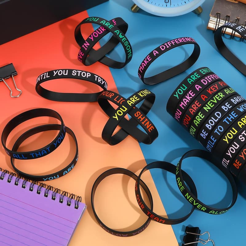 Inspirational Silicone Bracelets - 64pcs Classroom Gifts