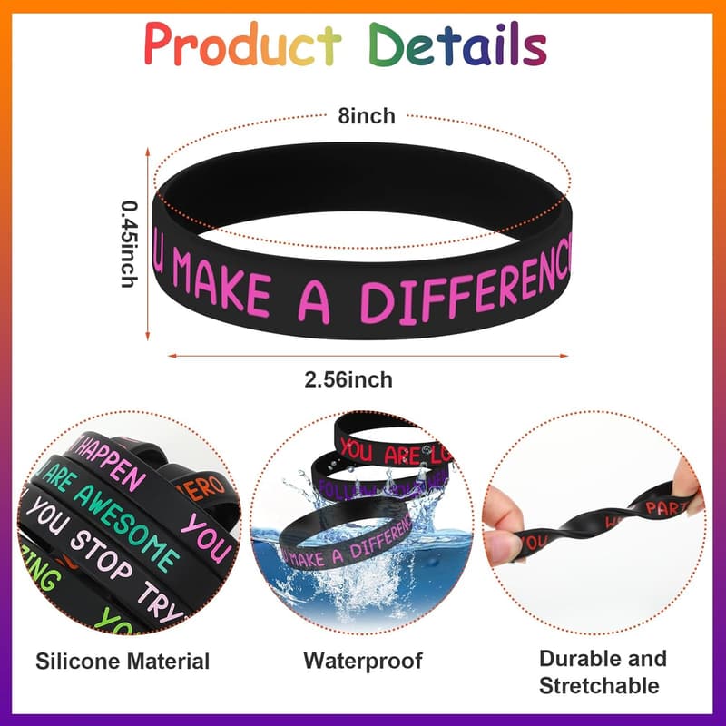 Inspirational Silicone Bracelets - 64pcs Classroom Gifts