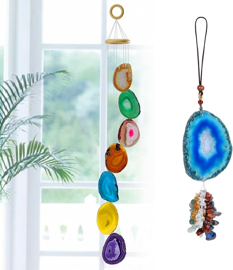 Colorful Rainbow Wind Chime with Healing Crystals for Women