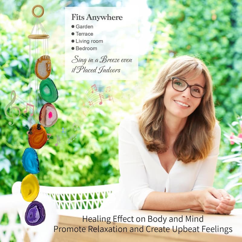 Colorful Rainbow Wind Chime with Healing Crystals for Women