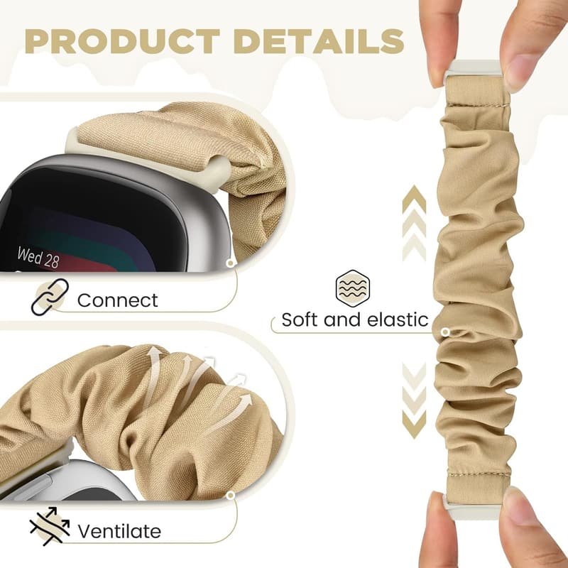 Fitbit Scrunchie Bands for Women - 4 Pack Elastic Nylon Straps