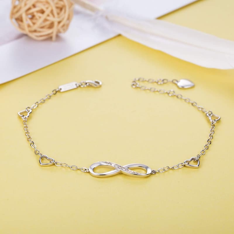 Infinity Charm 925 Sterling Silver Adjustable Anklet for Women