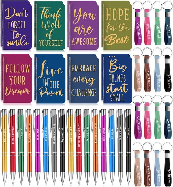 Inspirational Gift Set: 48 Notepads, Pens & Keychains
