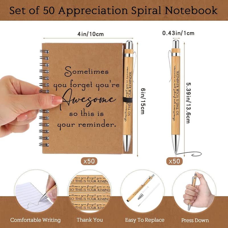 Inspirational Journals with Bamboo Pens - Teacher Gift Set