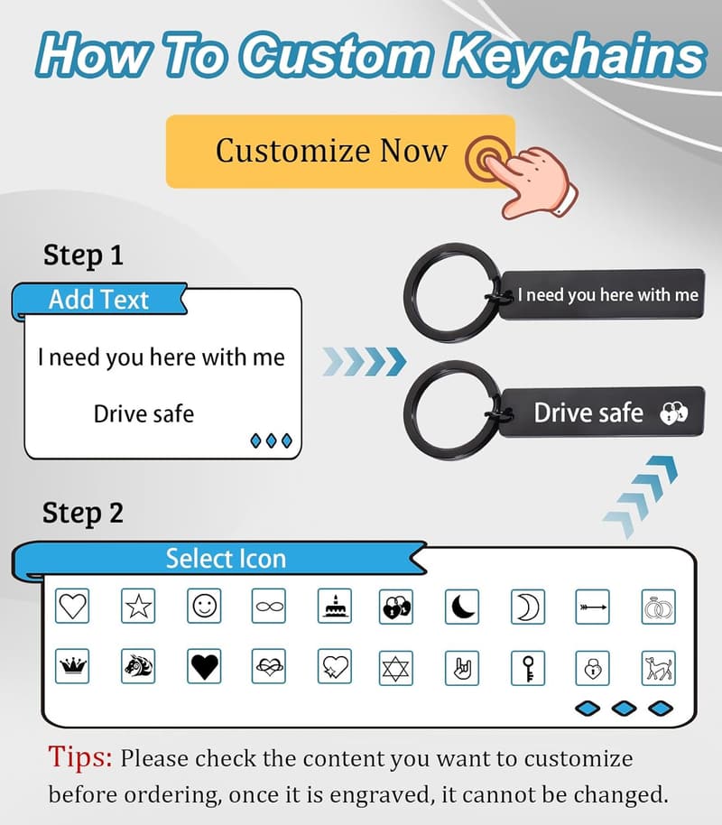 Personalized Stainless Steel Double-Sided Keychain for Men & Women