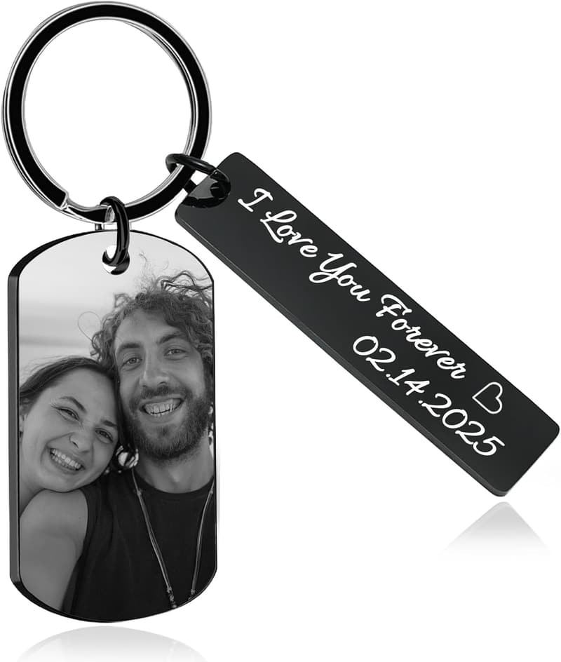 Personalized Picture Keychain - Customized Engraved Gift for Couples