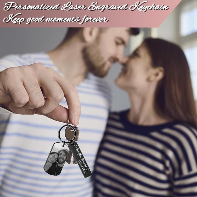 Personalized Picture Keychain - Customized Engraved Gift for Couples
