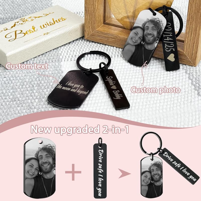 Personalized Picture Keychain - Customized Engraved Gift for Couples