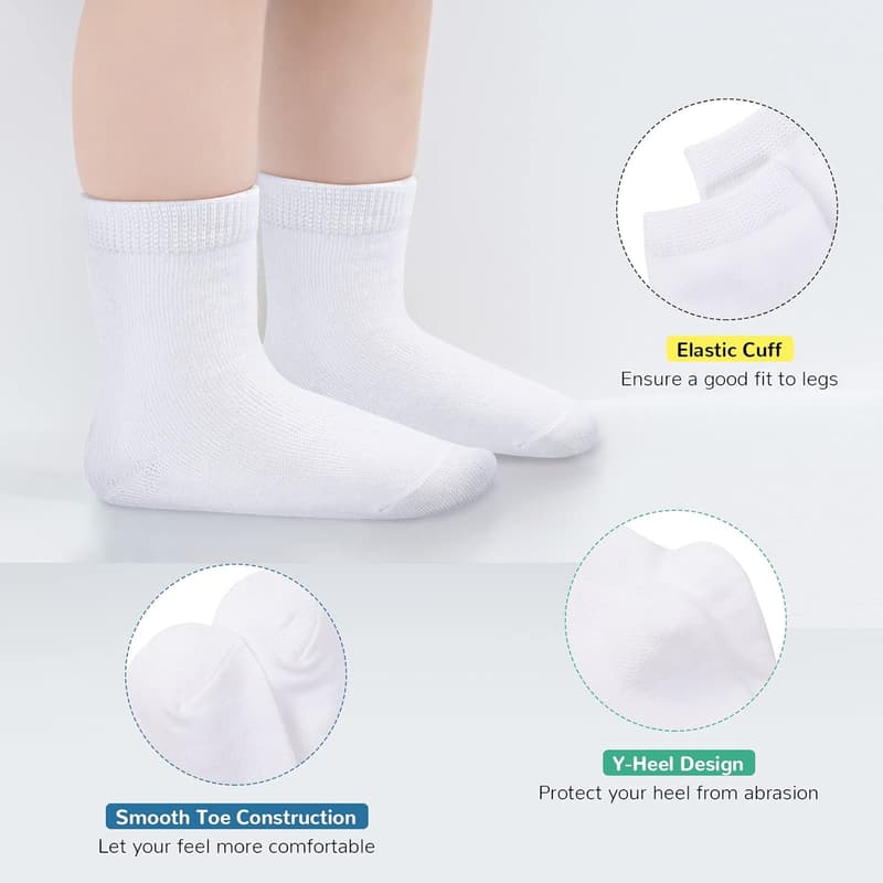Kids' Athletic Crew Socks - 12 Pairs for Boys & Girls