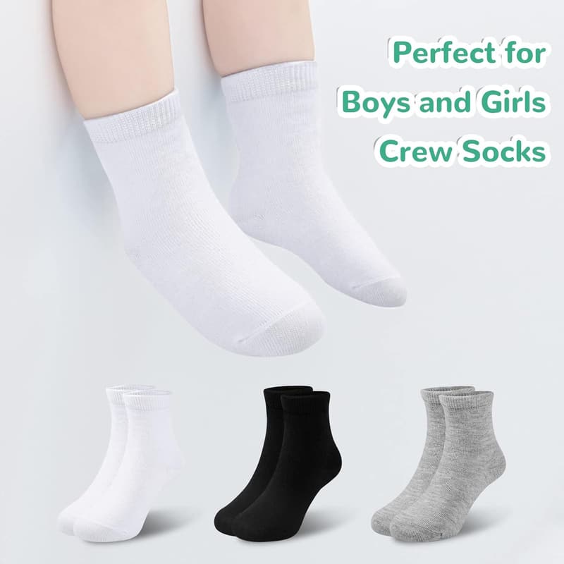 Kids' Athletic Crew Socks - 12 Pairs for Boys & Girls