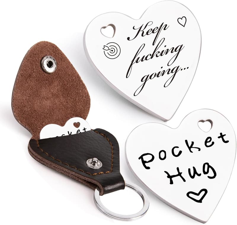 Thinking of You Pocket Hug Token with Leather Keychain