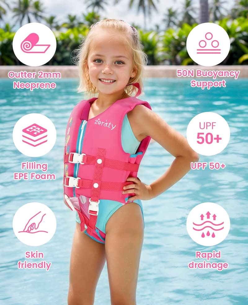 Kids Neoprene Swim Vest with Adjustable Safety Straps