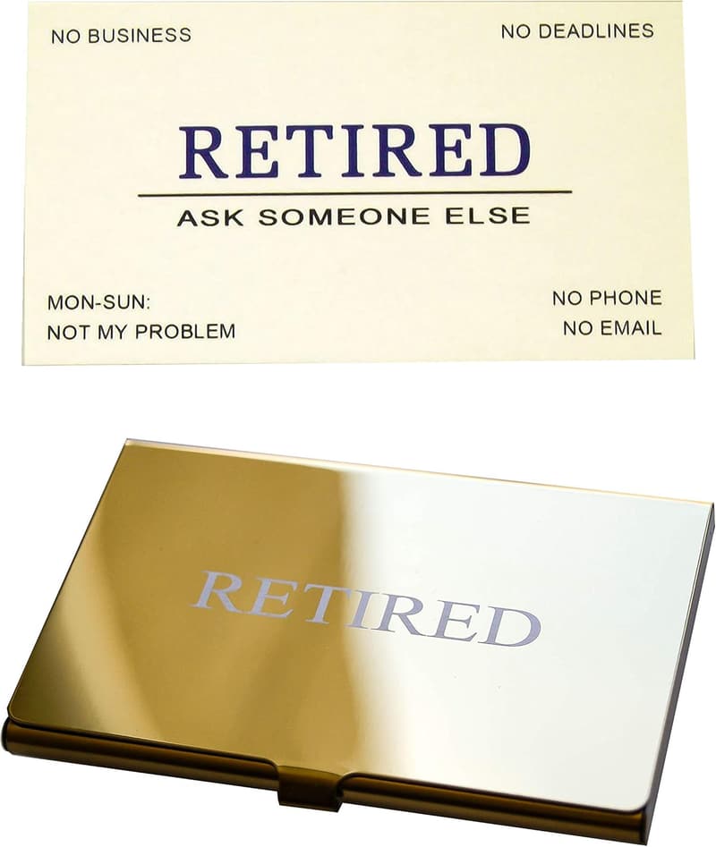 Funny Retirement Business Cards Set with Gold Mirror Case