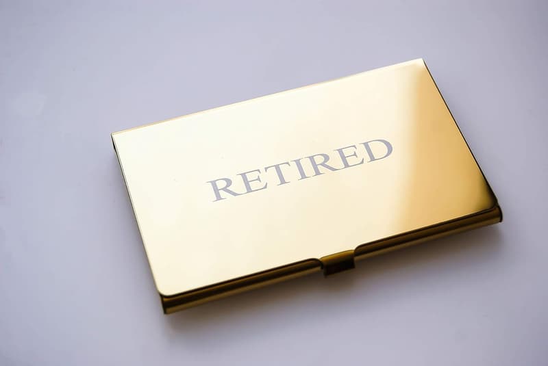 Funny Retirement Business Cards Set with Gold Mirror Case