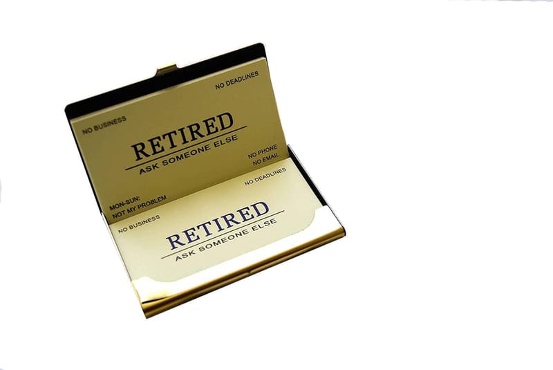 Funny Retirement Business Cards Set with Gold Mirror Case