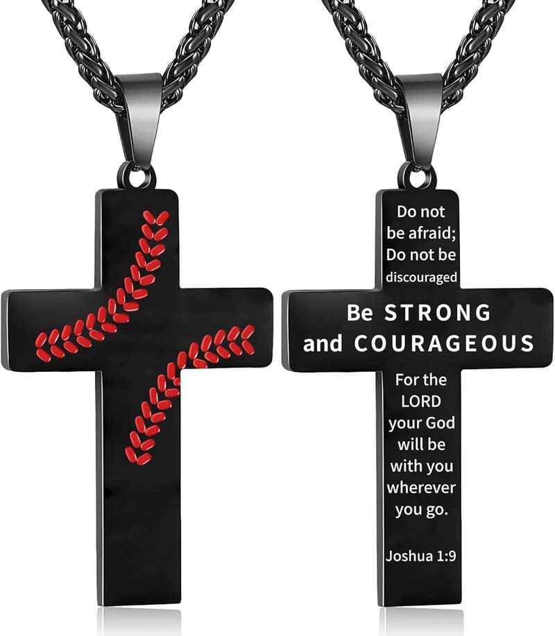 Graduation Baseball Cross Necklace for Boys, Stainless Steel 24