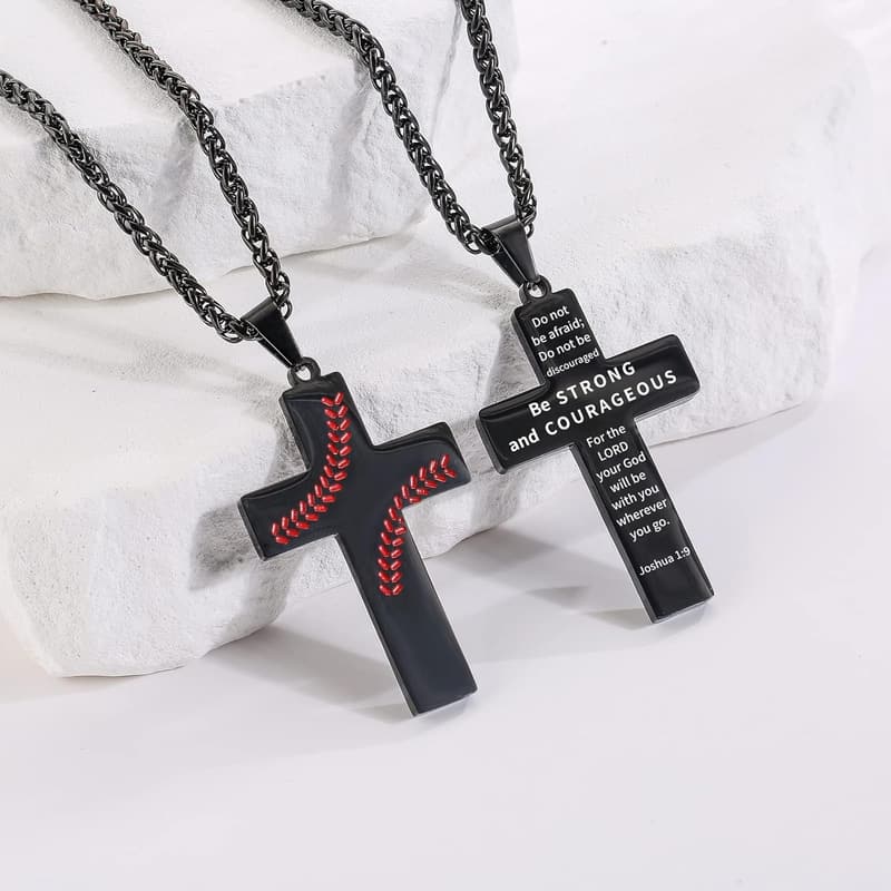 Graduation Baseball Cross Necklace for Boys, Stainless Steel 24